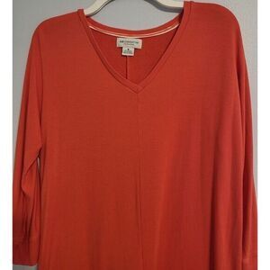 Liz Claiborne Weekend Orange V-Neck 3/4 Sleeve Tunic Pullover Knit Top Med